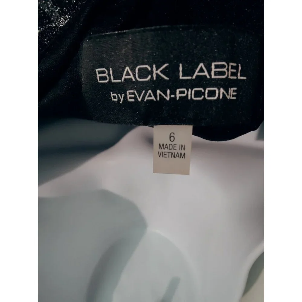 Black Label Evan Picone Black Silver 3/4 Sleeve Knee-Length Shift‎ Dress 6